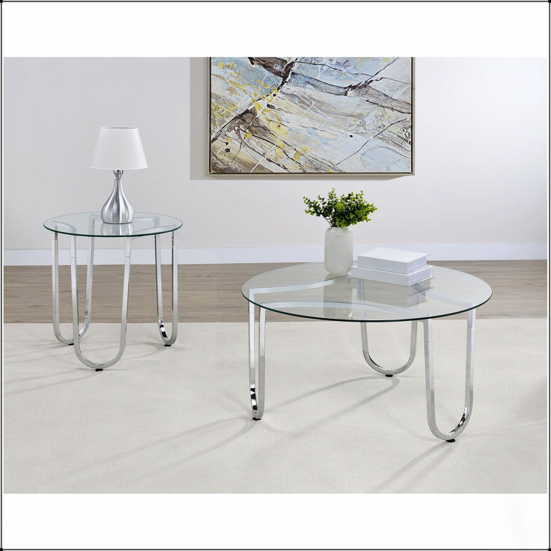 Ensemble de tables basses rondes chromées 2 pièces avec dessus en verre trempé, parfait pour les salons modernes et élégants
