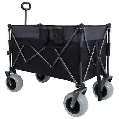 Heavy-Duty Folding Wagon Cart With All-Terrain Balloon Wheels, 480Lbs Capacity, Brakes, Pockets, And Cup Holders