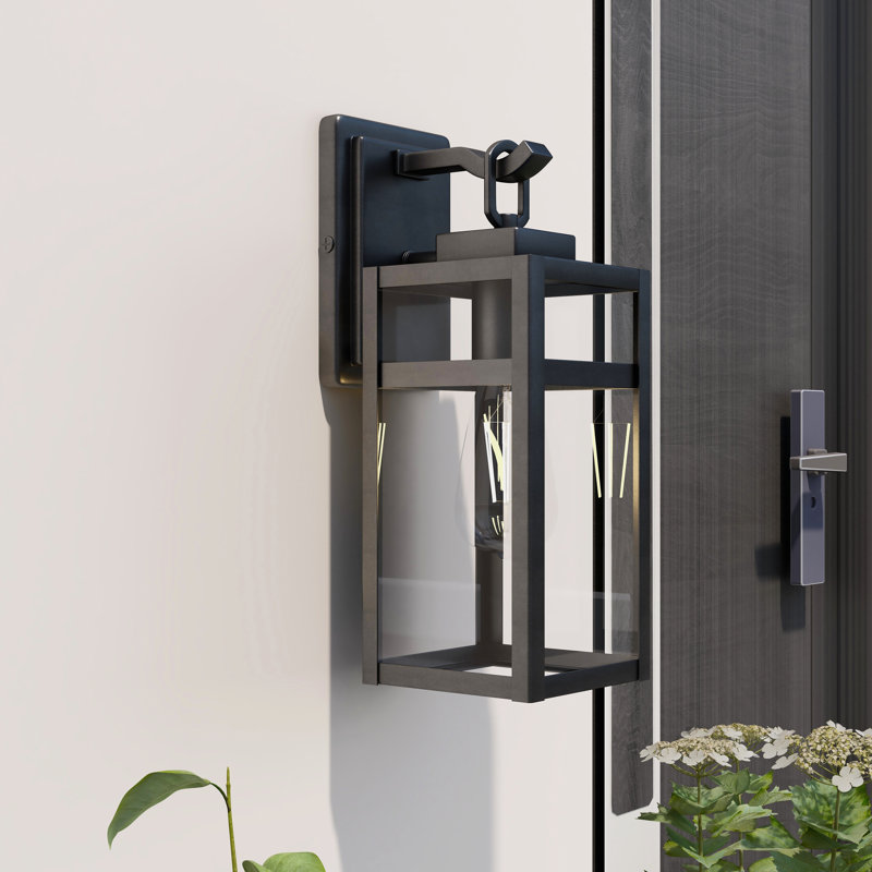 Schlesinger Matte Black Outdoor Wall Lantern, 13.88" H x 5" W x 6.58" D