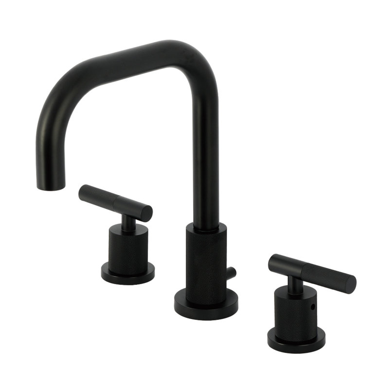 Kingston Brass Convergent Two-Handle 3-Hole Deck Mount Widespread Bathroom Faucet with Knurled Handle and Brass Pop-Up Drain
