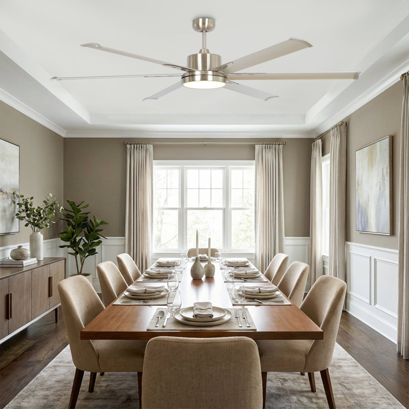 Modern 65" Crewe Standard LED Ceiling Fan with Remote Control and Glass Shade, 6 Aluminum Blades 