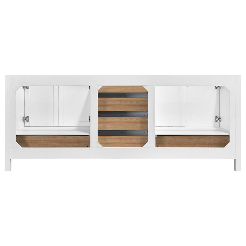 Meuble-lavabo double 84 po en bois massif blanc avec conception autoportante