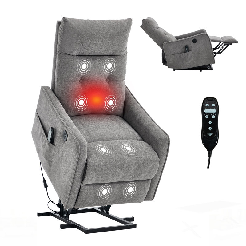 Chenille Single Motor Power Lift Recliner Chair With Massage And Heat, Ideal For Elderly Comfort And Mobility Support