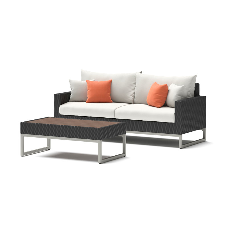 Atie 2 Piece Espresso Sunbrella Outdoor Sofa And Coffee Table Set - Coral, Orange