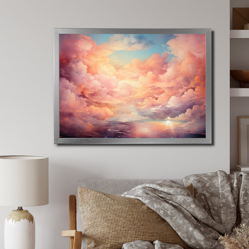 «Peach Sky Astral Symphony I» sur toile, Cadre photo argenté, H 24 po x l 32 po x P 1 po