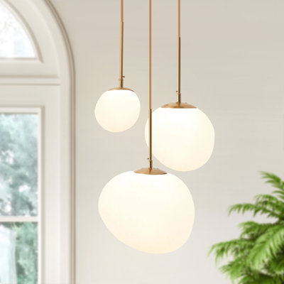 3 - Light Dimmable Globe Chandelier With Irregular White Lampshades