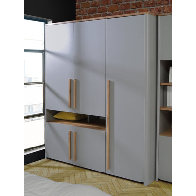 Surfinio Wardrobe with Open Shelving in Grey and Catania Oak, 158 cm