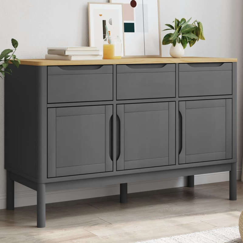 Buffet en bois de pin massif 44,9 "x 16,9" x 29,1 "Ebern Designs FLORO, Brun / gris