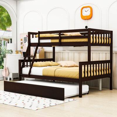 Keyonah Twin Over Full Wood Bunk Bed With Trundle, Convertible Ladder And Guardrail