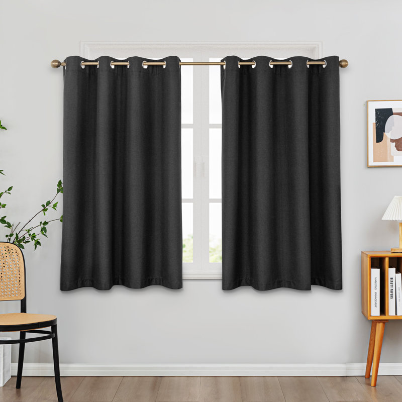 100% Blackout Thermal Insulated Polyester Curtain Pair, Black, 52" W x 54" L