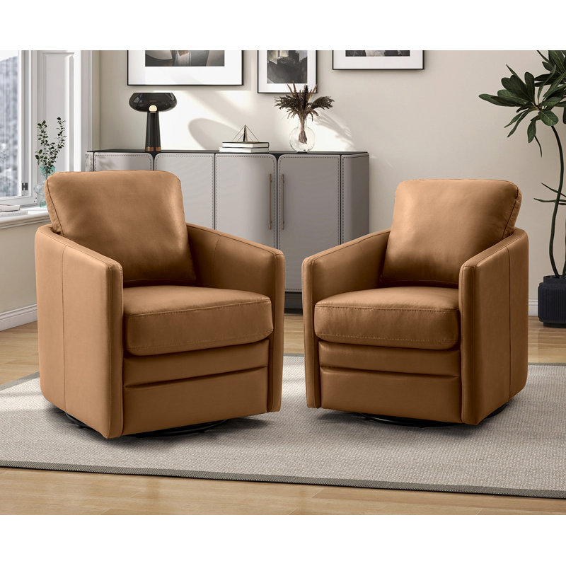Fauteuil demi-tonneau pivotant de 27,8 po Amany, Brun clair