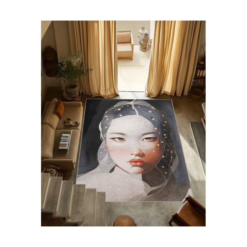 Tapis à motif décoratif moderne à motif lavable et à motif de femmes de la collection Waso, Sous-tapis carré 3 pi 3 po inclus