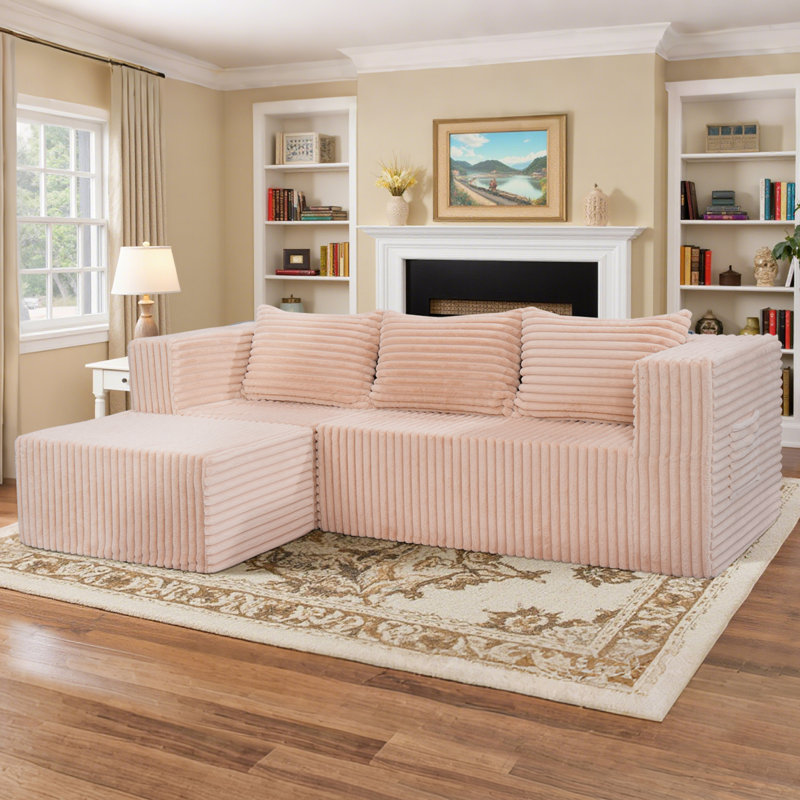 Canapé modulaire avec méridienne Boneless Cloud, Rose