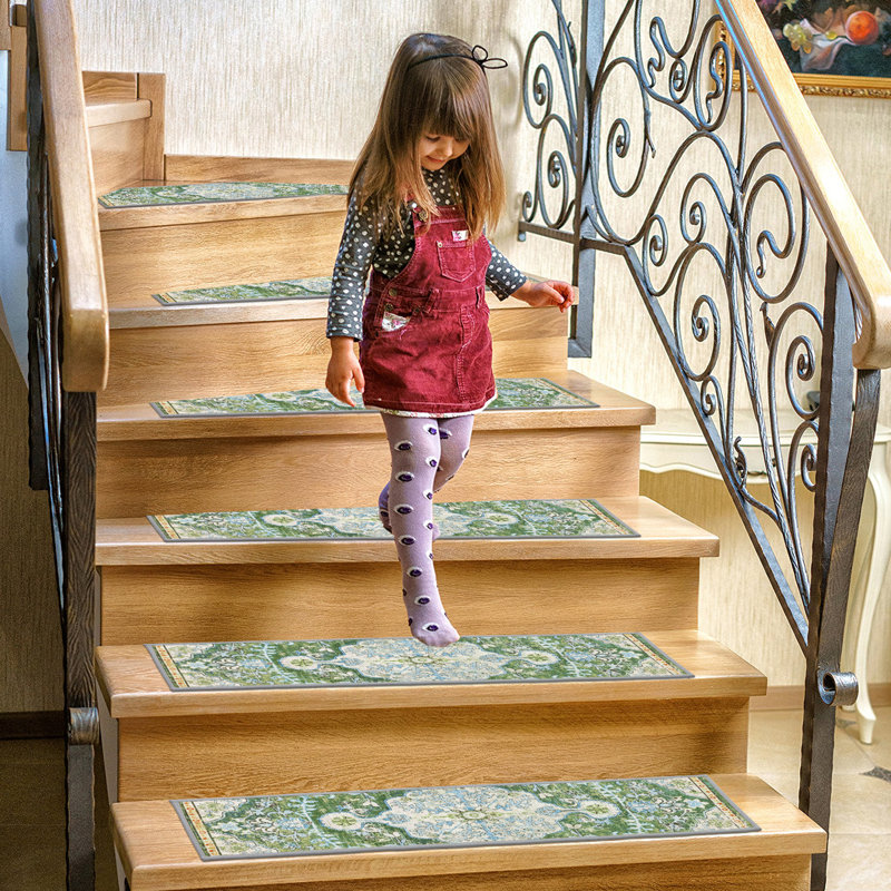 Tapis d'escalier antidérapants pour l'intérieur, Vert / Bleu / Beige