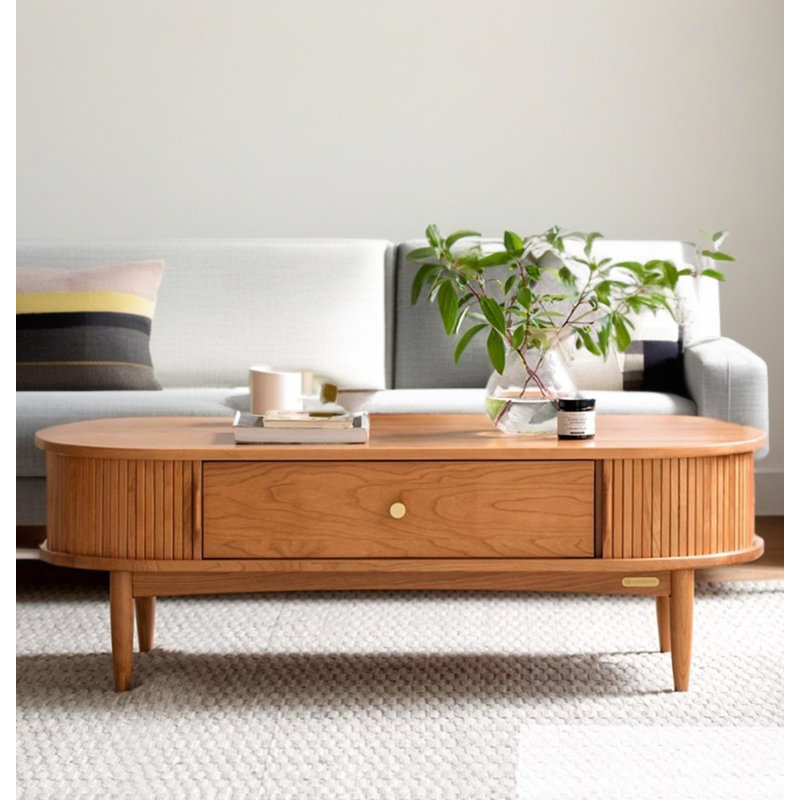 Scandinavian Solid Wood Coffee Table: Single - Drawer Utility