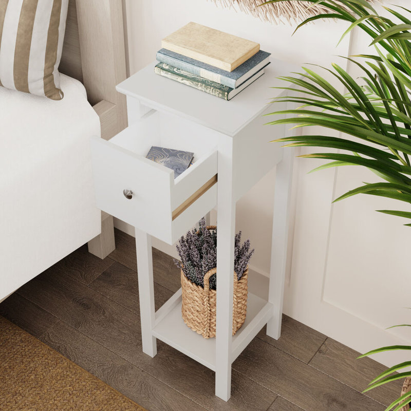 Skilken 25cm W Solid Wood Bedside Table, White