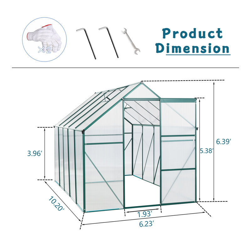 6X10FT Polycarbonate Greenhouse Raised Base And Anchor Aluminum Heavy Duty Walk-In Greenhouses For Outdoor Backyard In All Season