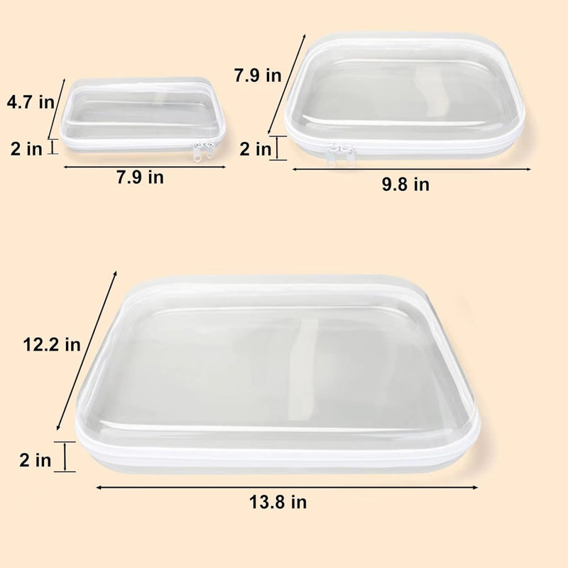 Transparent Double Zipper Bag Travel Toiletry Storage Bag Set Of Three