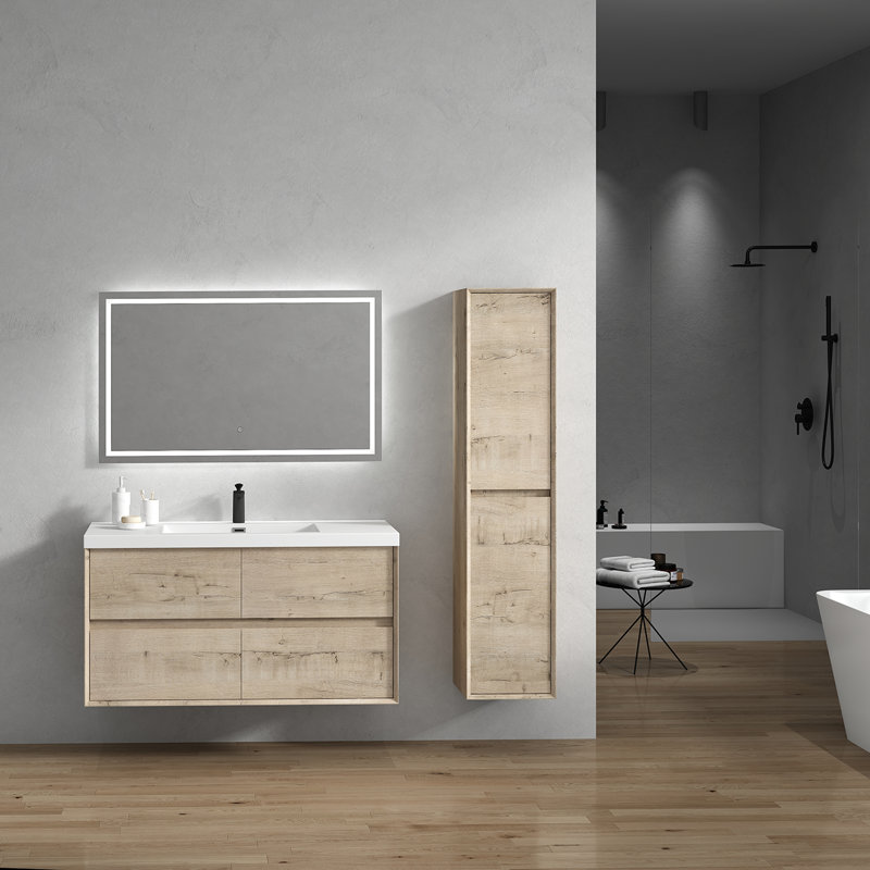 Seavy 47'' Single Bathroom Vanity with Acrylic Top, Light White Oak