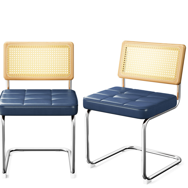 Chaises de salle à manger d'inspiration Mid-Century bleues avec dossier en bois massif, cuir naturel et simili, chaises empilables en cuir, de 2 pour le décor de la cuisine