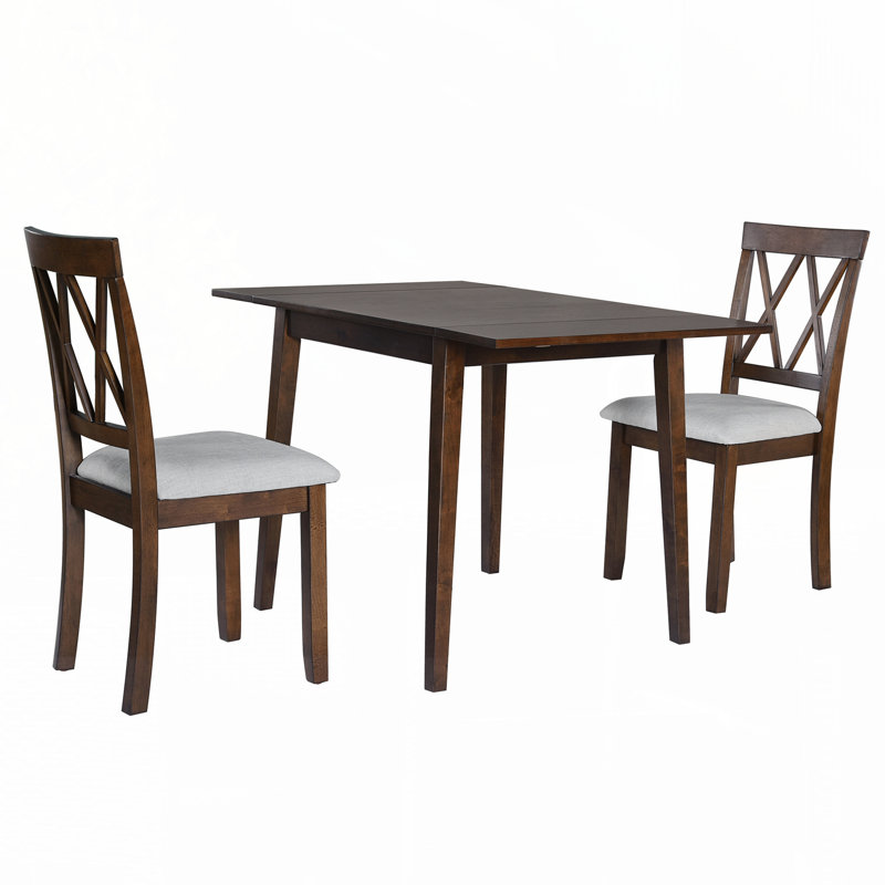 Ensemble de salle à manger 3 pièces avec table à abattants et 2 chaises rembourrées, ensemble de salle à manger pour petits espaces, brun