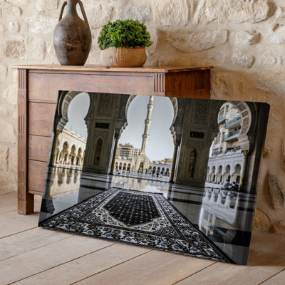 Canvas A Grand Mosque Interior Featuring A Beautifully Intricate Archway Framing Wall Art A Stunning View Of The Exterior Courtyard Canvas Wall Art