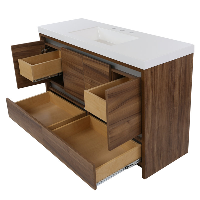Meuble-lavabo simple 48,5 po avec plateau en marbre de culture, Caramel Mist