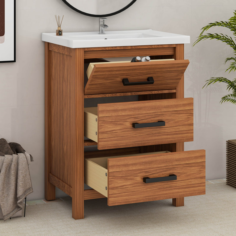 Meuble-lavabo de salle de bain 24 po avec lavabo en céramique 24 po et 3 tiroirs