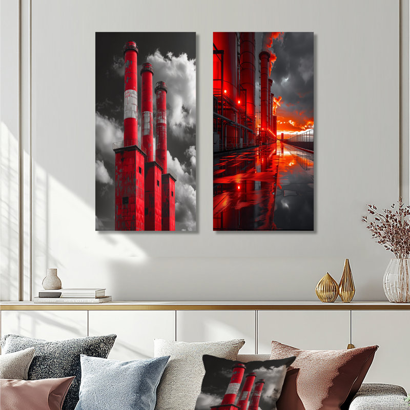 Ensemble de 2 impressions murales monochromes rouges et grises, 32" H x 32" W