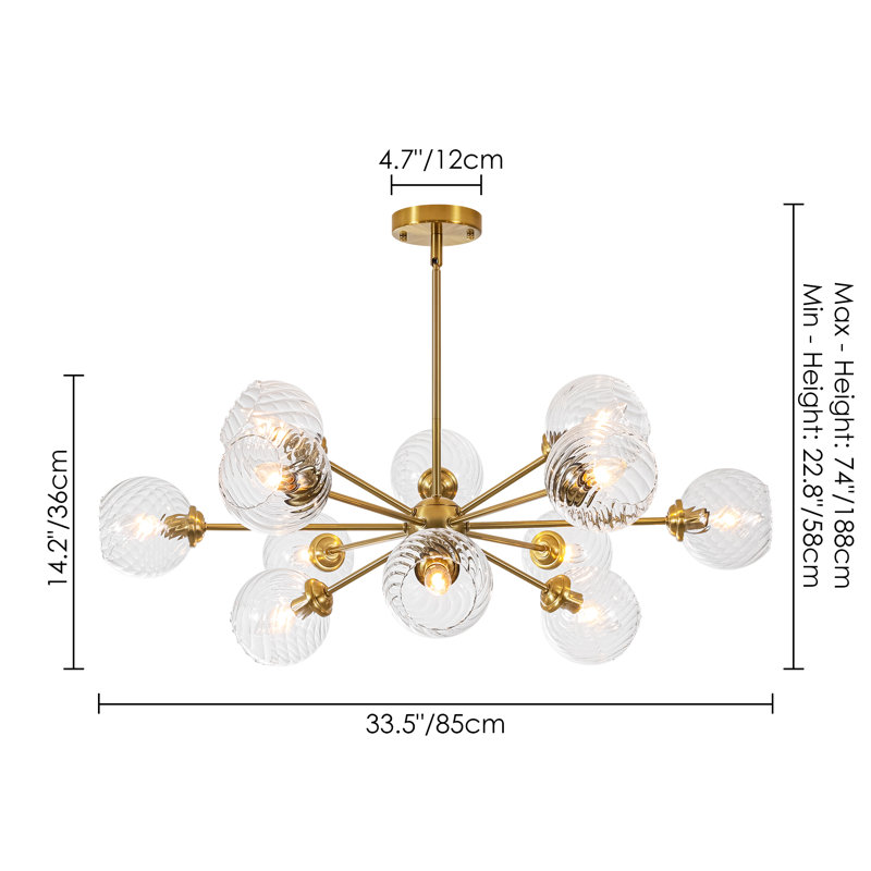  AuraGlobe 12 - Light Dimmable  Glass Sputnik Chandelier for Dining Room