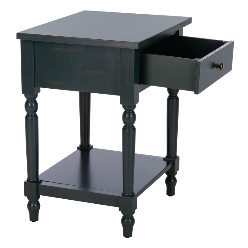 Sadie Solid Wood End Table with Storage, Steel Teal