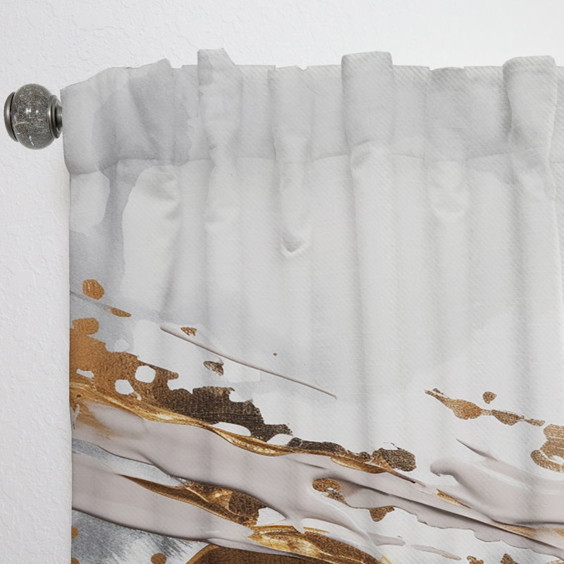 Derica - Gold Metallic Lines Depths - Abstract Marble Curtain - Velvet Room Darkening - 1 panel, 52" W x 90" L