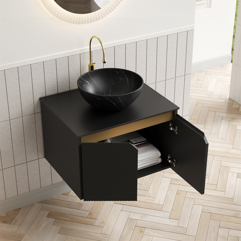 Meuble-lavabo de 24 po en pierre frittée noire