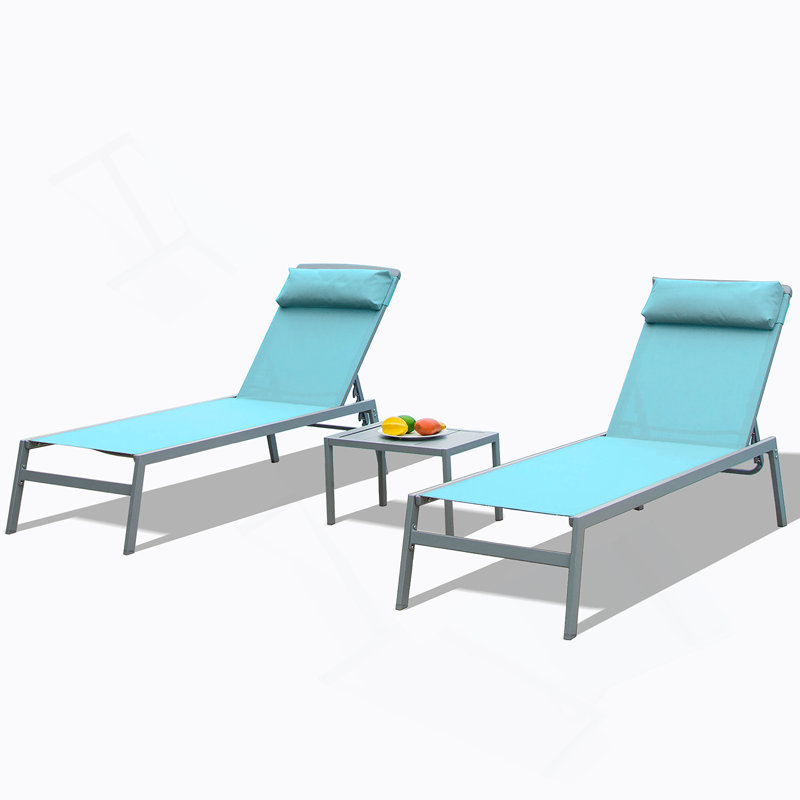 Ensemble de chaises longues réglables en aluminium avec tissu Textilene, idéal pour la détente en plein air et les bains de soleil
