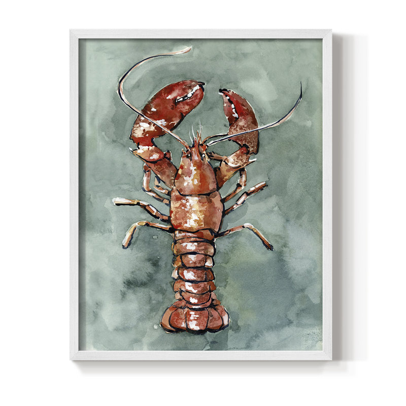 Aquatic Lobster II, reproduction encadrée - bois massif, Blanc, H 14 po x l 11 po