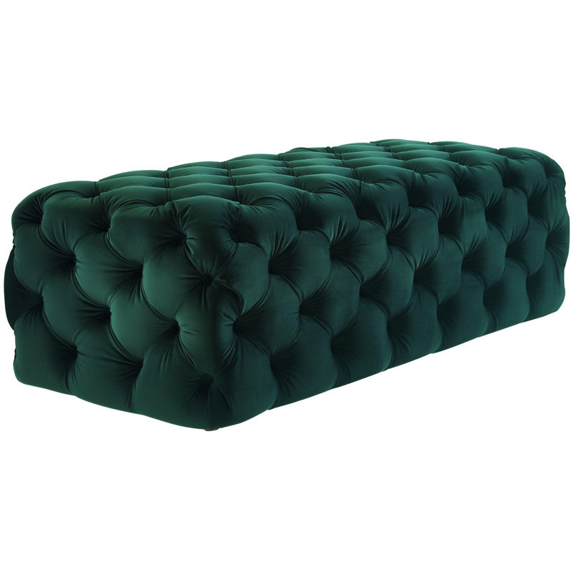 Velvet Upholstered Bench, Forest Green Velvet