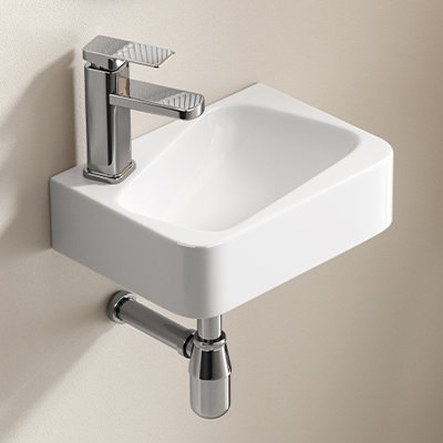 Lavabo de salle de bain flottant mural - Lavabo de salle de bain rectangulaire suspendu 14 po x 10 po en porcelaine blanche avec robinet et bonde