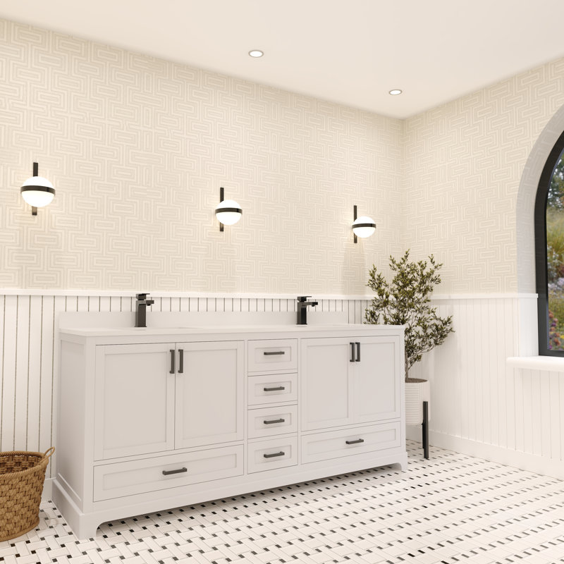 Meuble-lavabo double 72 po Maya avec comptoir en quartz blanc, Noir mat, Blanc