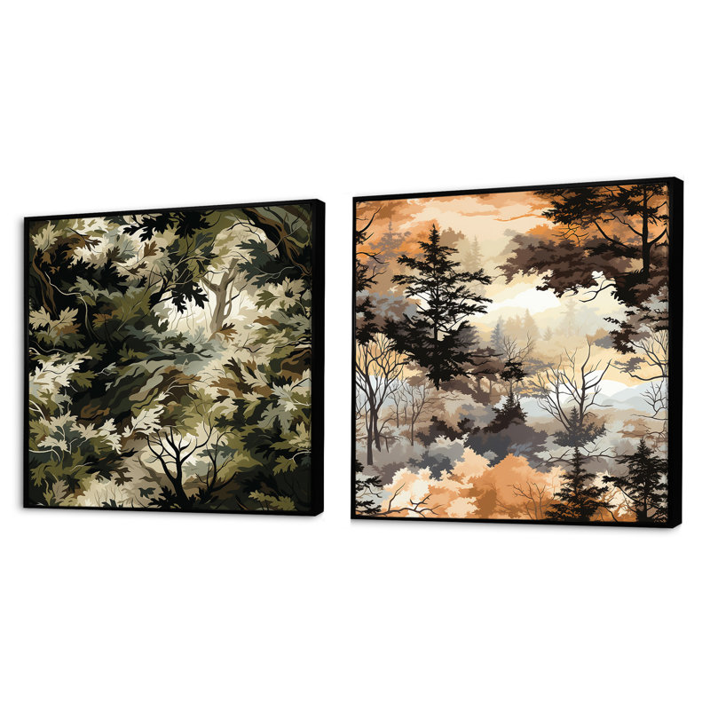 Callison - ensemble de 2 collages carrés en forêt, Cadre flottant noir, H 16 po x l 33 po