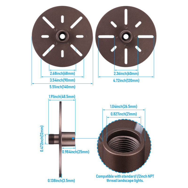 Low Voltage Landscape Path Light Stability Plate, 1/2" Npt Standard Thread, Bronze