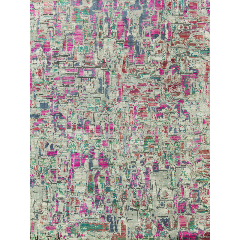 Hand-Knotted High-Quality Gray and Pink Area Rug