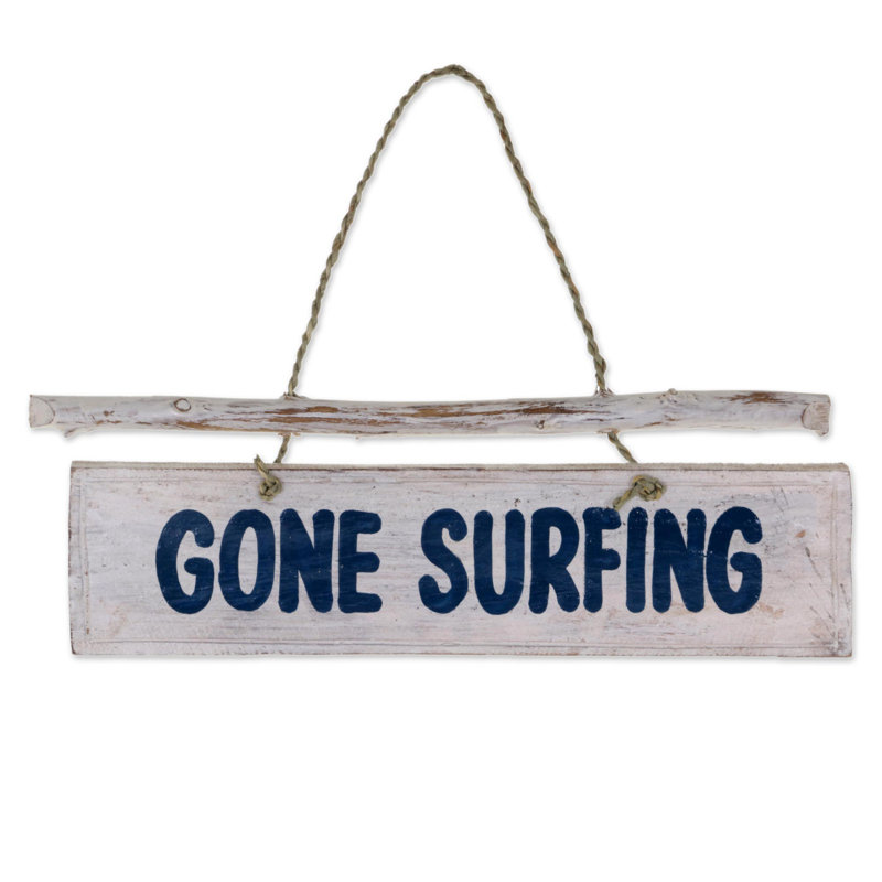 Hand Carved Albesia Wood Nautical Wall Sign with Grass Cord
