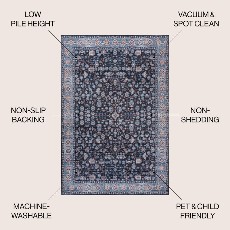 Tapis noir / bleu Sarok All-Over Persan, Rectangle 2 pi 11 po x 5 pi