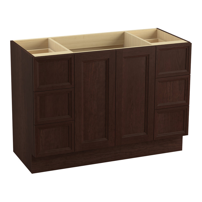 Damask® Plains 48" Vanity Base Only with Toe Kick, 2 Doors and 6 Drawers, Split Top Drawers, Cherry Tweed