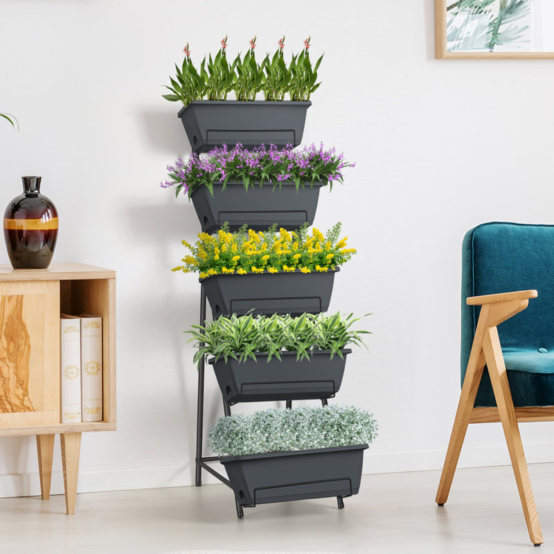 Jardinière verticale surélevée à 5 niveaux, Gris