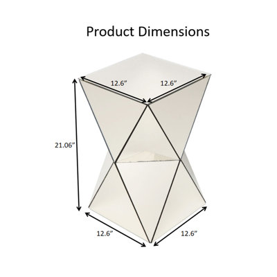 Mirrored Geometric Side Table, Modern Luxe Accent End Table, Reflective Mirror Decorative Nightstand
