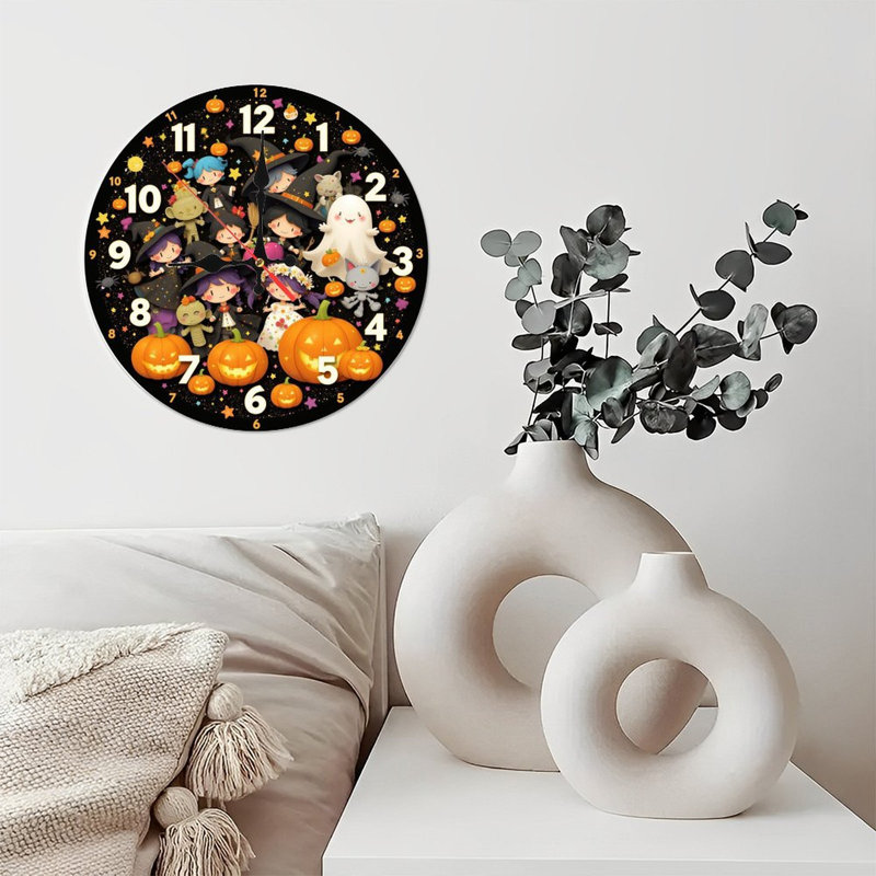 Halloween witches pumpkins clock