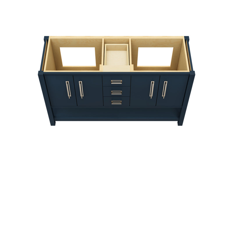 Kiawah Double Bath Vanity, Hague Blue, Satin Nickel, 60"