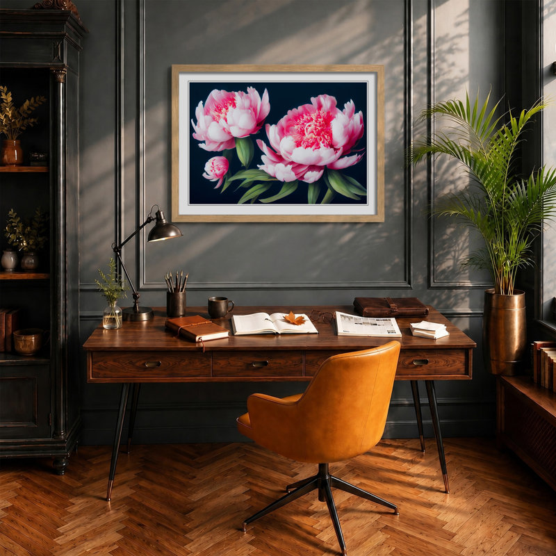 Royal Peonies - Framed Print, 25cm H x 34cm W x 2cm D, Oak