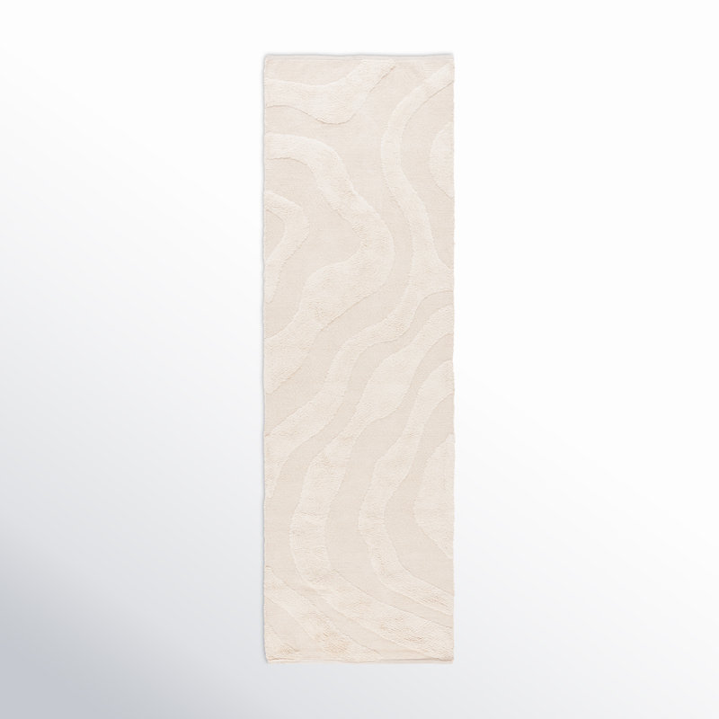 Mozie Abstract Handmade Cotton Area Rug in Ivory, Runner 2'3" x 8'